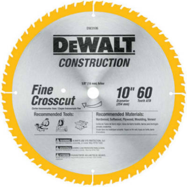 DeWalt® DW3106 Series 20 Carbide Tipped Circular Saw Blade, 5/8" Arbor, 10", 60T