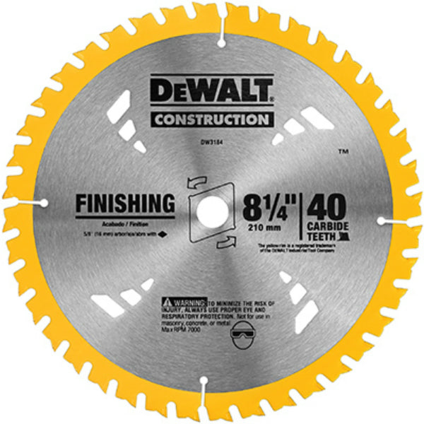 DeWalt® DW3184 Construction Series Circular Saw Blade, 40 Teeth, 8-1/4"