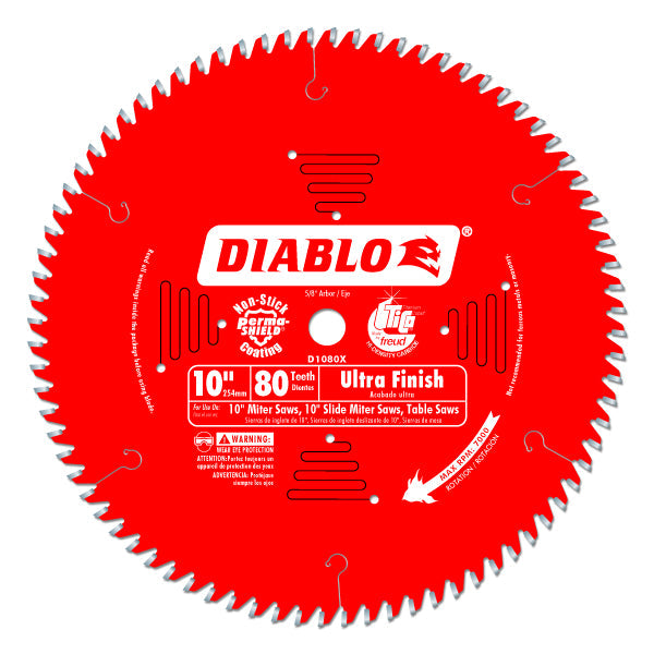 Diablo D1080X Ultra Fine Finish Blade, 10" x 80 Tooth, 5/8" Arbor