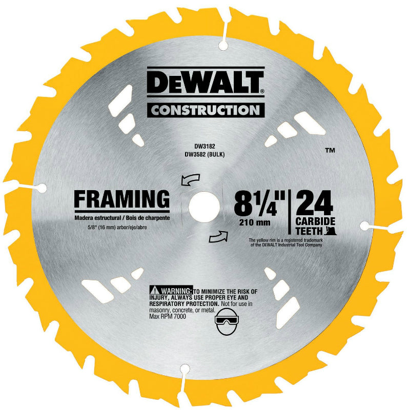 DeWalt® DW3182 Construction Series Thin Kerf Framing Blade, 24T, 8-1/4"