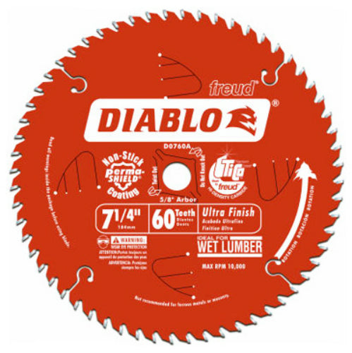 Diablo D0760A Ultra Finish Saw Blade, 7-1/4 x 60 Tooth, 5/8" Arbor