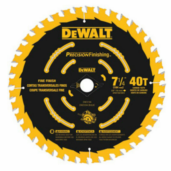 DeWalt® DW3194 Single Precision Finishing™ Saw Blade, 40 Teeth, 7-1/4"