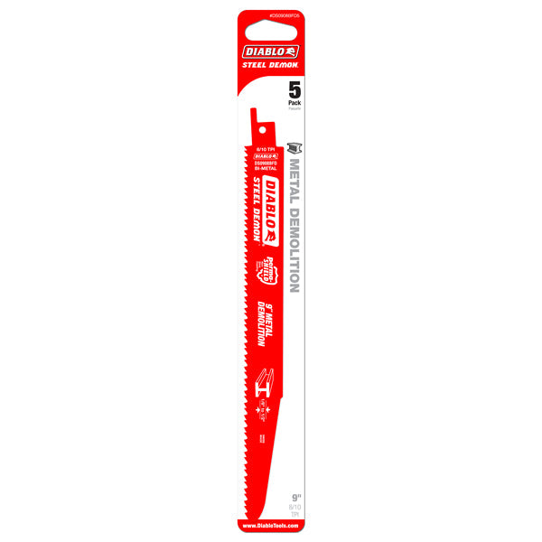 Diablo DS0908BFD5 Steel Demon Bi-Metal Recip Blade, 9" x 8/10 TPI, 5-Pack