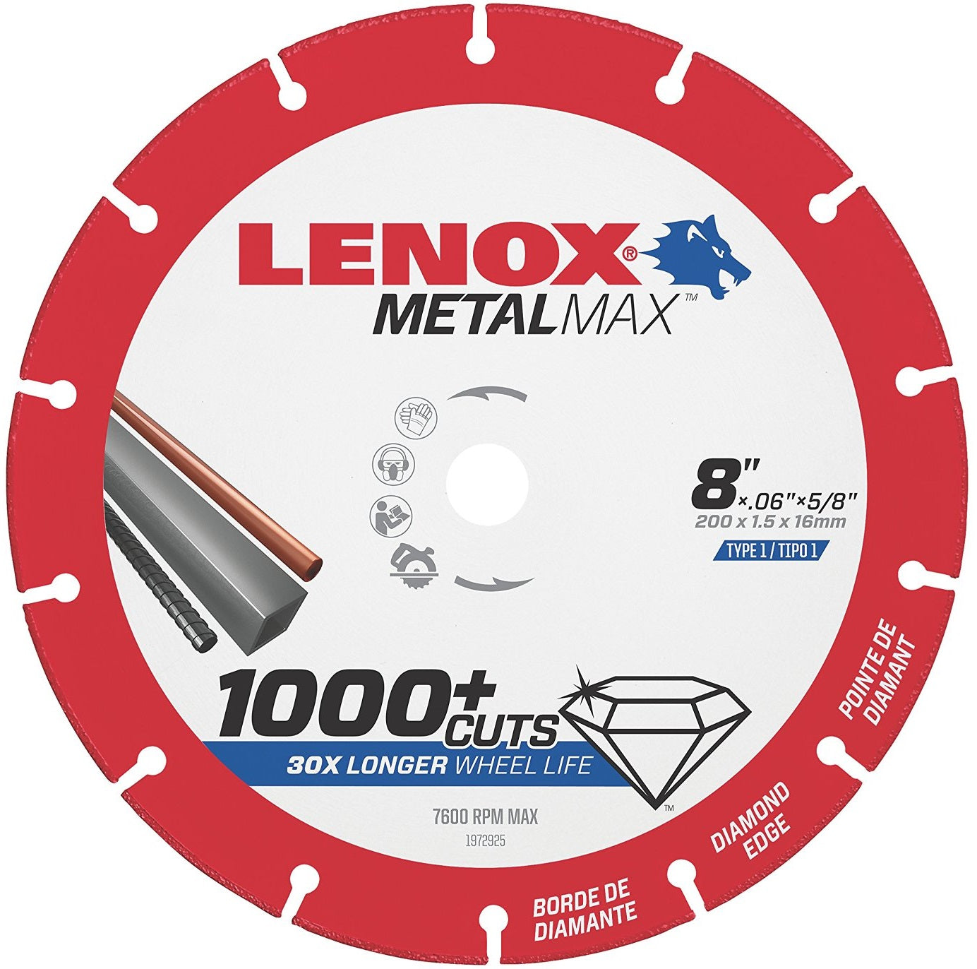Lenox 1972925 Metalmax Diamond Edge Cutoff Wheel, 8" x 5/8"