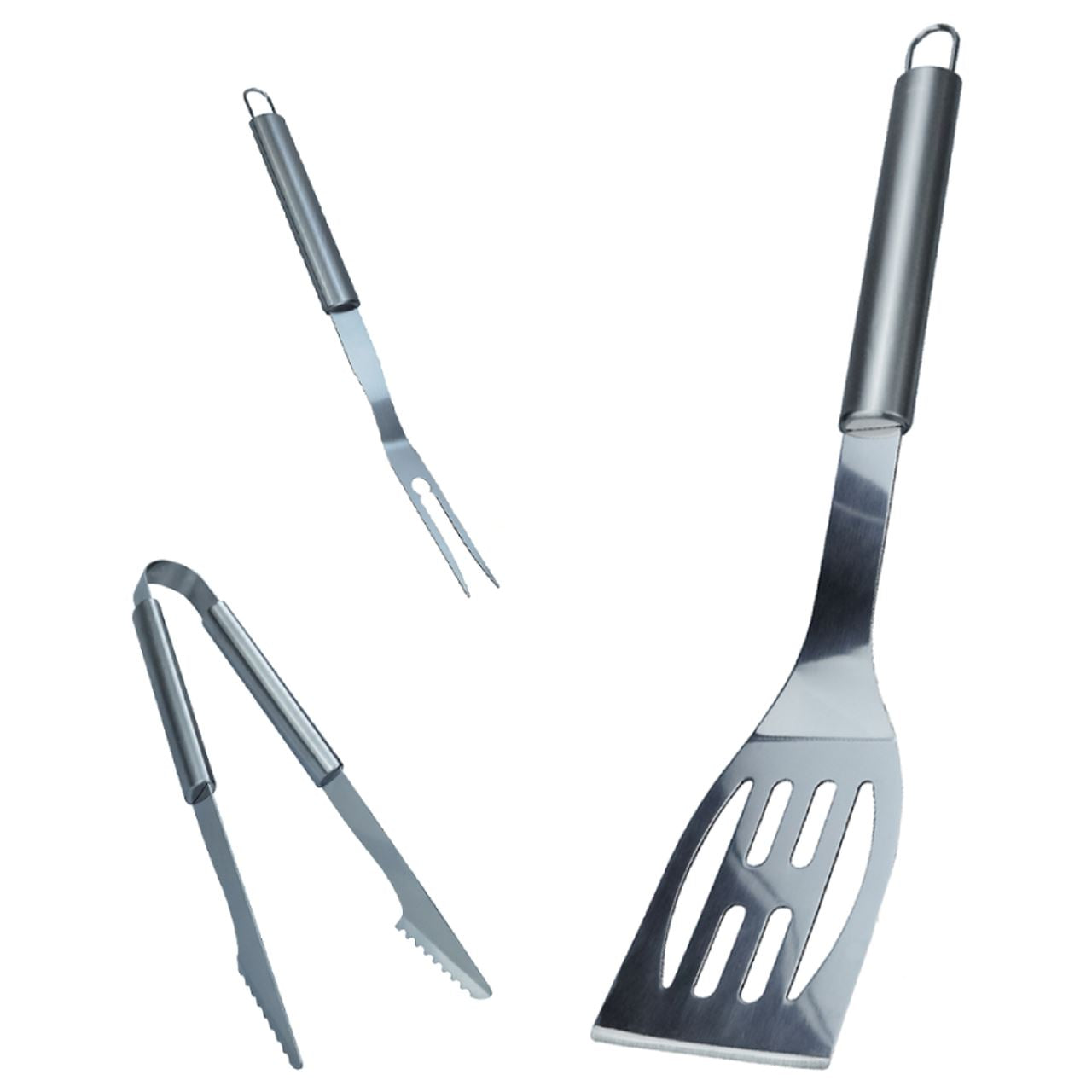 3-Piece: Heavy-Duty BBQ Grilling Stainless Steel Spatula Fork and Tongs