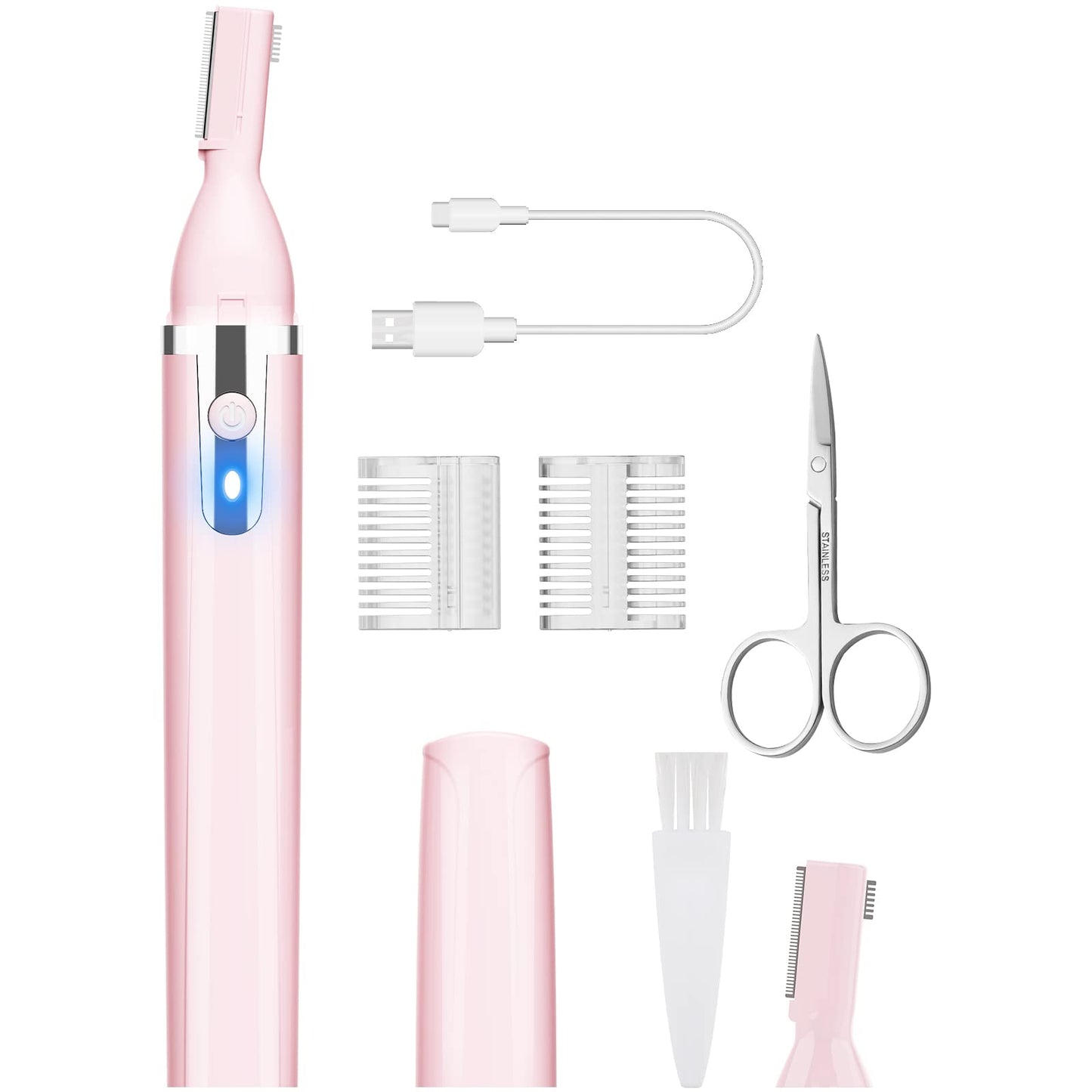 Dapsang Eyebrow Trimmer Electric Eyebrow Razor for Women, Rechargeable Facial Hair Shaver Painless Detail Trimmer with Replacement Blade for Face Neck Lips (Pink)