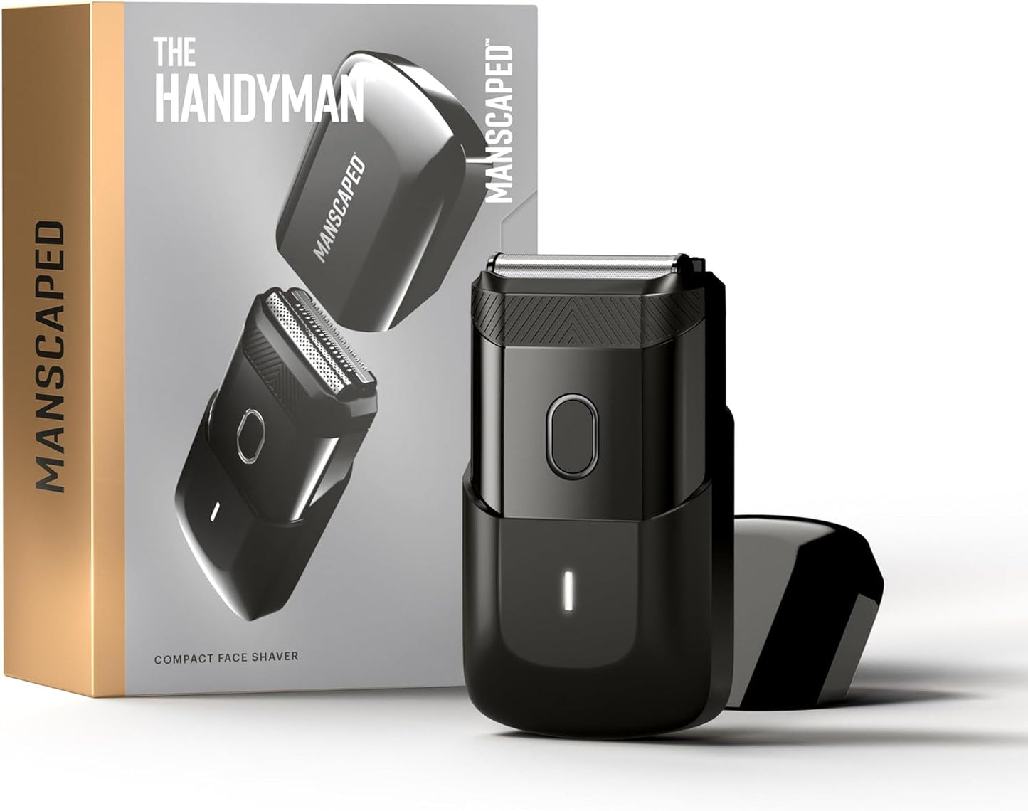 MANSCAPED¨ The Handymanª Compact Face Shaver Ð Portable MenÕs Travel Facial Hair Groomer, USB-C Rechargeable Electric Razor, Waterproof, Cordless, Dual-Action SkinSafeª Long-Hair Leveler & Foil Blades
