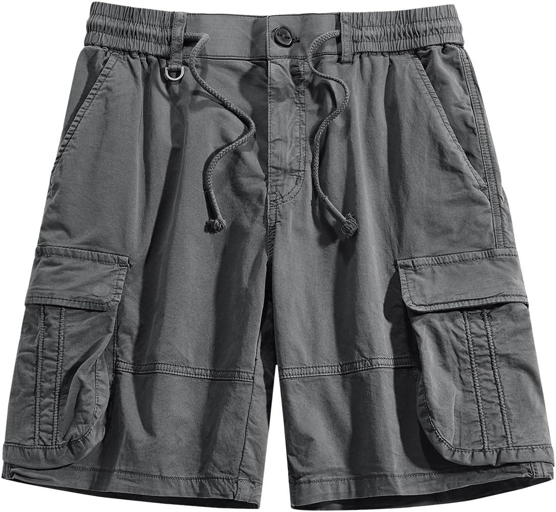 Mens Shorts Workout Athletic Casual Pants Zipper Button Multi-Pockets Drawstring Cotton Cargo Shorts