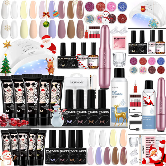 Morovan Poly Gel Nail Kit with Drill and Lamp - Professional Nail Extension Gel for Beginners Poly Nail Gel Kit with Everything Poly Gel Kits with Other Basic Poly Gel Nail Art Tools Nail Art Starter Supplies