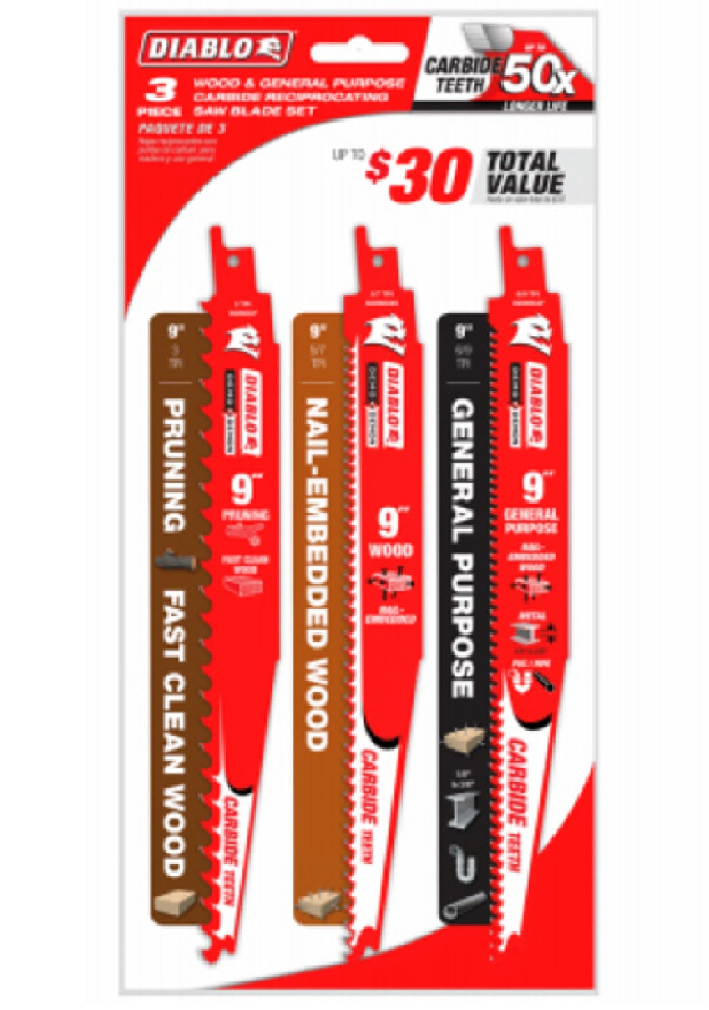 Diablo DS003SPWC Carbide Tipped Reciprocating Saw Blade Set, 3 Piece