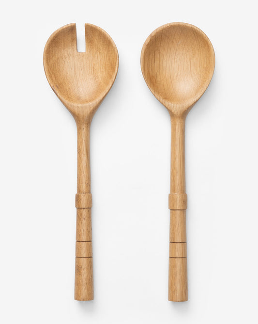 Notched Oak Wood Salad Servers
