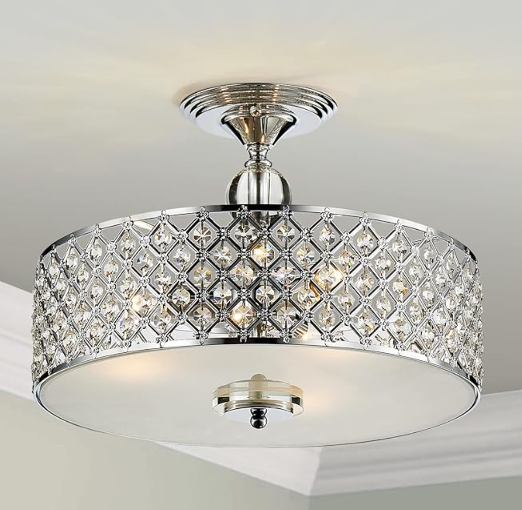 Saint Mossi 3-Lights Modern Flush Mount Ceiling Light Fixture, K9 Crystal Ceiling Light, Perfect for Dining Room,Livingroom,Bedroom, H11 x D15.4, Chrome Finish