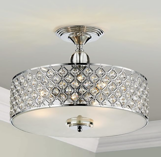 Saint Mossi 3-Lights Modern Flush Mount Ceiling Light Fixture, K9 Crystal Ceiling Light, Perfect for Dining Room,Livingroom,Bedroom, H11 x D15.4, Chrome Finish