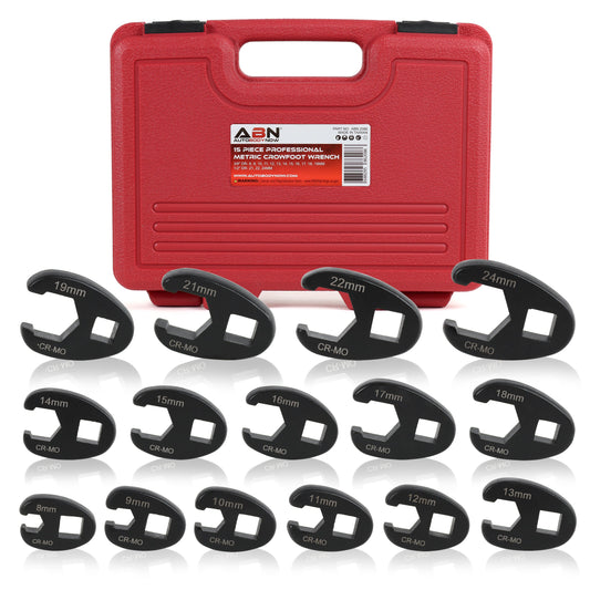 Jumbo Crowfoot Flare Nut Wrench Set Metric 15pc 3/8" 1/2" Drive