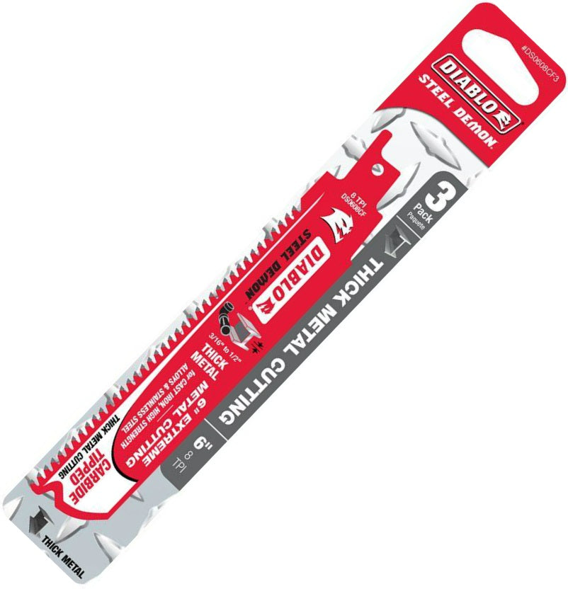 Diablo DS0608CF3 Demon Carbide Stripped Reciprocating Saw Blade, 6", 8 TPI