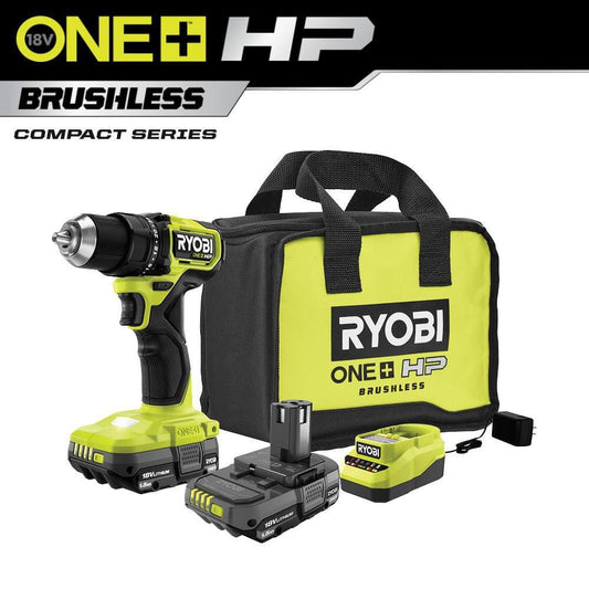 RYOBI ONE+ HP 18V Brushless Cordless Compact 1/2 in. Drill/Driver Kit - $70