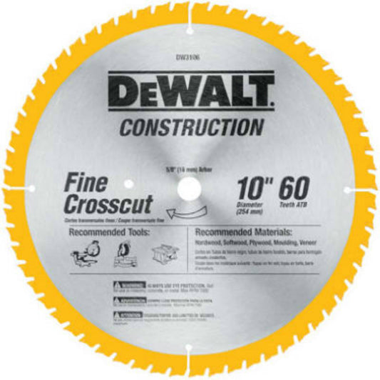 DeWalt® DW3106 Series 20 Carbide Tipped Circular Saw Blade, 5/8" Arbor, 10", 60T