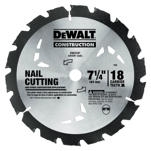 DeWalt® DW3191 Nail Cutting Circular Saw Blade, 18 Teeth, 7-1/4"