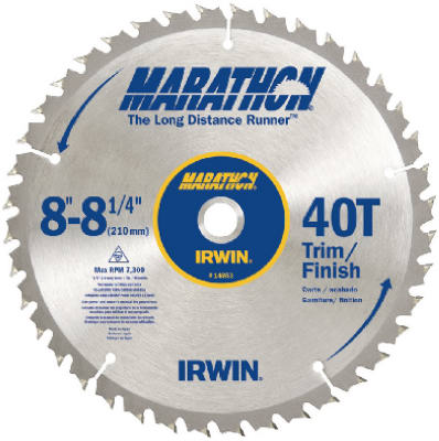 Irwin Tools 14053 Carbide Tipped Marathon® Circular Saw Blade, 8-1/4", 40T