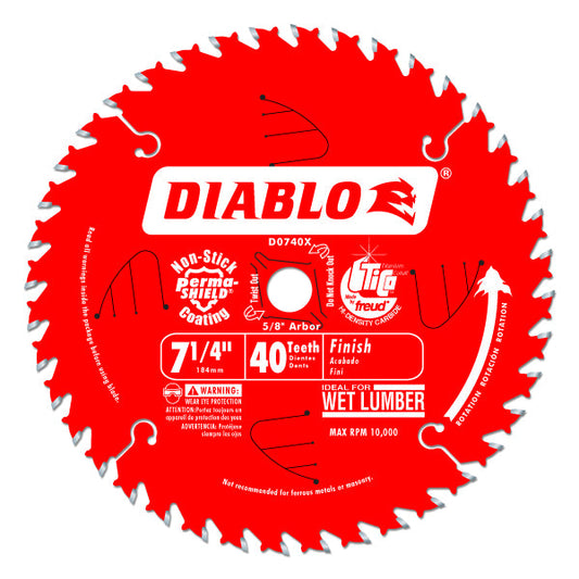 Diablo D0740X Finishing Blade, Red Perma Shield Coating, 7-1/4" x 40 Tooth