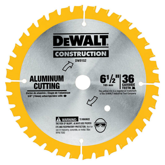 DeWalt® DW9152 Series 20 Construction Aluminum Cutting Saw Blade, 36T, 6-1/2"