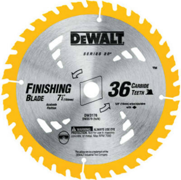 DeWalt® DW3176 Construction Series Thin Kerf Finishing Saw Blade, 36T, 7-1/4"