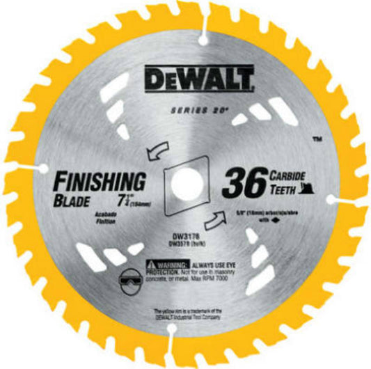 DeWalt® DW3176 Construction Series Thin Kerf Finishing Saw Blade, 36T, 7-1/4"