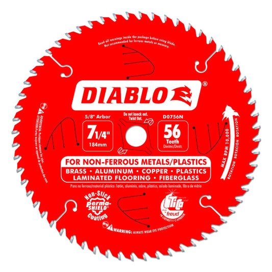 Diablo D0756N Non-Ferrous Metals / Plastics Saw Blade, 7-1/4" x 56 Tooth