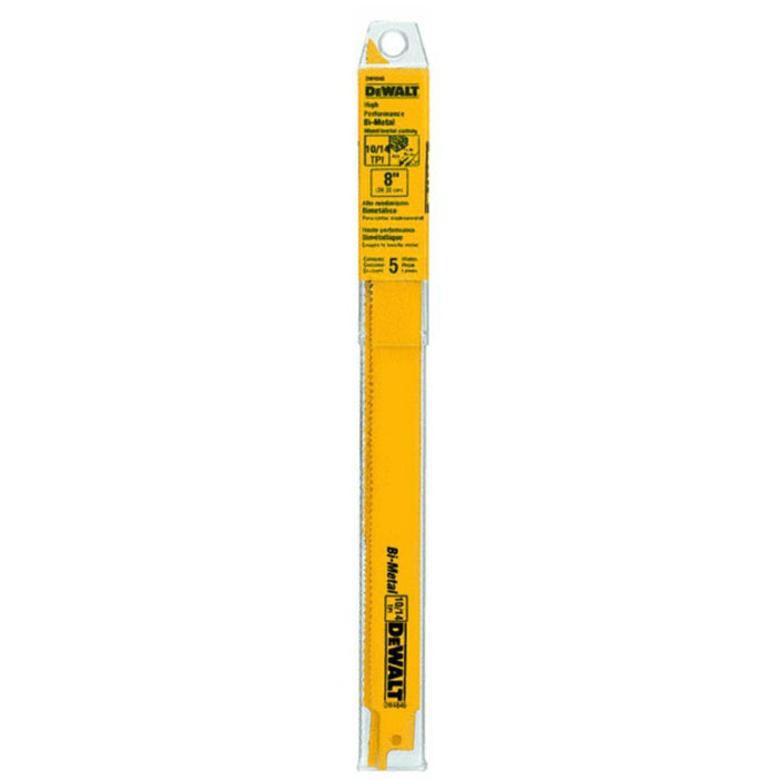 DeWalt® DW4846 Straight Back Bimetal Reciprocating Saw Blades, 10/14TPI, 8",5-Pk