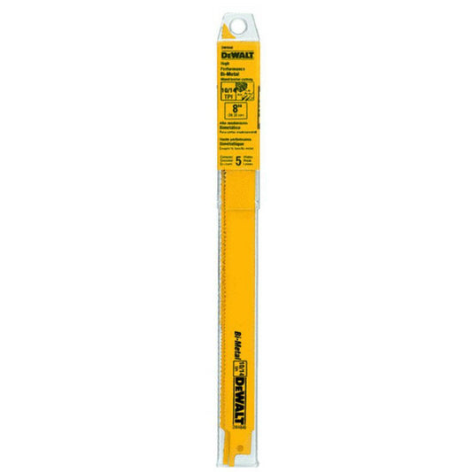 DeWalt® DW4846 Straight Back Bimetal Reciprocating Saw Blades, 10/14TPI, 8",5-Pk