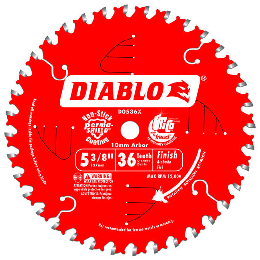 Diablo D0536X Cordless Trim Saw Blade, 5-3/8" x 36 Tooth, 10mm Arbor