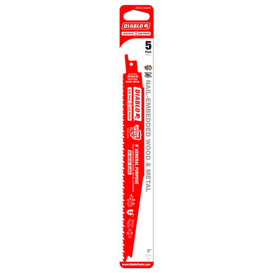 Diablo DS0914BGP5 Demo Demon Bi-Metal Recip Saw Blade, 9" x 8/14 TPI, 5-Pack