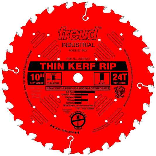 Freud LU87R010 Thin Kerf Rip Carbide Circular Saw Blade, 24-Teeth, 5/8 Inch Arbor, 10 Inch Dia