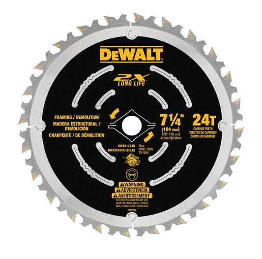 DeWalt DWA31724D Long Life Saw Blade with 24-Teeth, 7-1/4"