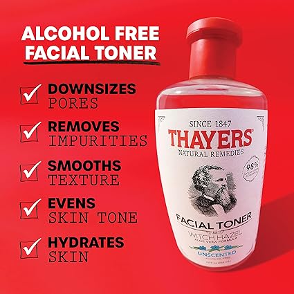 THAYERS Alcohol-Free, Hydrating, Unscented Witch Hazel Facial Toner with Aloe Vera Formula, Vegan, Dermatologist Tested and Recommended, 12 Oz