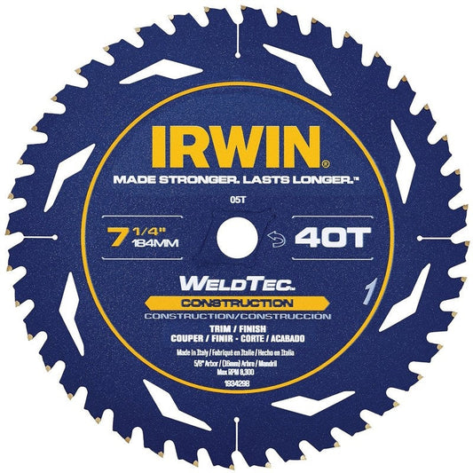 Irwin 1934298 Carbide Wood Cutting Circular Saw Blade, 7-1/4"