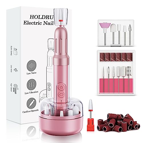 Nail Drill HOLDRUBY, Cordless Electric Nail Drill Professional Nail Filer Efile Electric Nail Files for Gel Nails, Nail File Drill Kit Manicure Pedicure Pink
