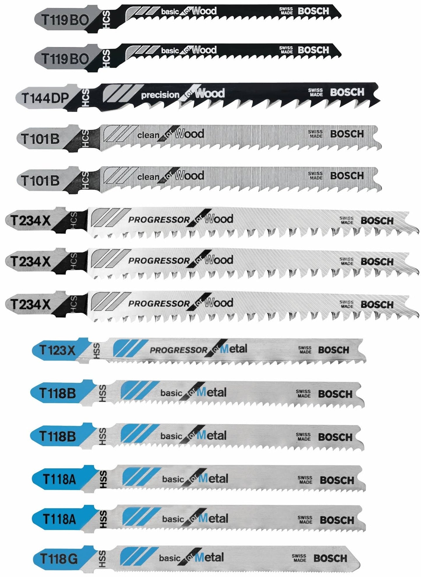 Bosch T14CPSC T-Shank Wood & Metal Cutting Jig Saw Blade Set, 14 Pieces