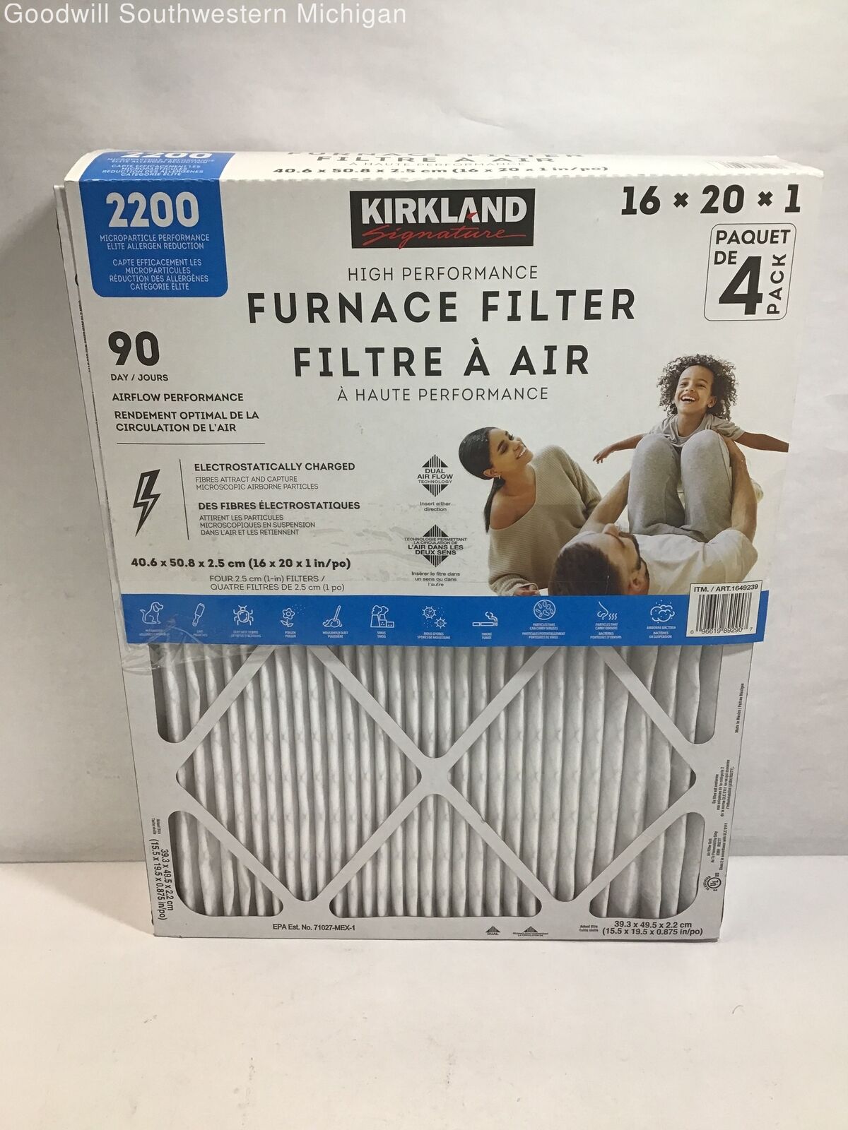 Kirkland Signature 2200 High Performance Furnace Filters 16x20x1 4 Pack