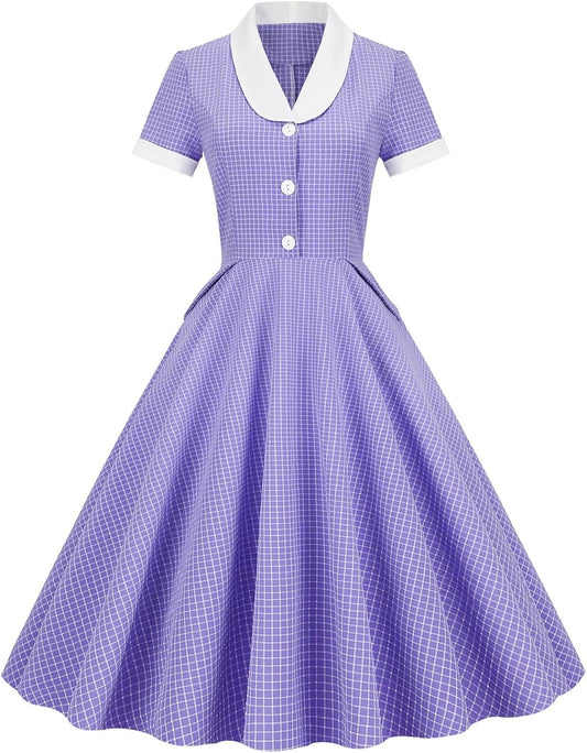 Vintage Dress for Women Short Sleeve Pink Dress Purple Cocktail Swing Dresses Navy Dresses Blue Dress Light Blue Dress White Dress Red Dress