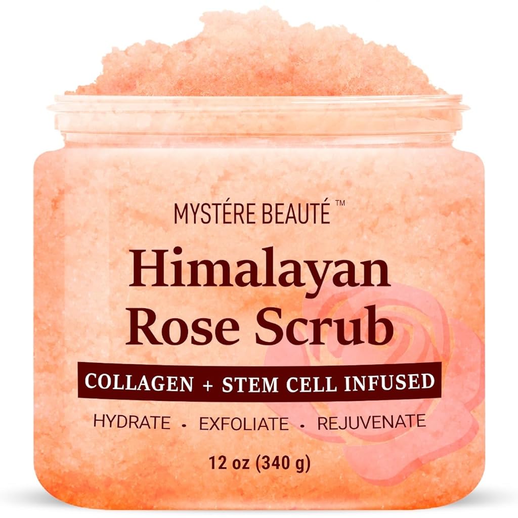 MYST∆íRE BEAUT∆í Himalayan Salt Body Scrub 12 oz - with Collagen and Stem Cells - Exfoliating Salt Scrub for Cellulite - Deep Cleansing for Acne, Scars, Wrinkles - Moisturizes Skin