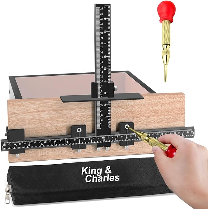 King & Charles Cabinet Hardware Jig, Aluminum Alloy with Automatic Center Punch, for Handles and Pulls on Drawers/Cabinets
