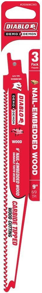 Diablo DS0906CWS3 Demo Demon Carbide Tipped Reciprocating Saw Blade, 9"