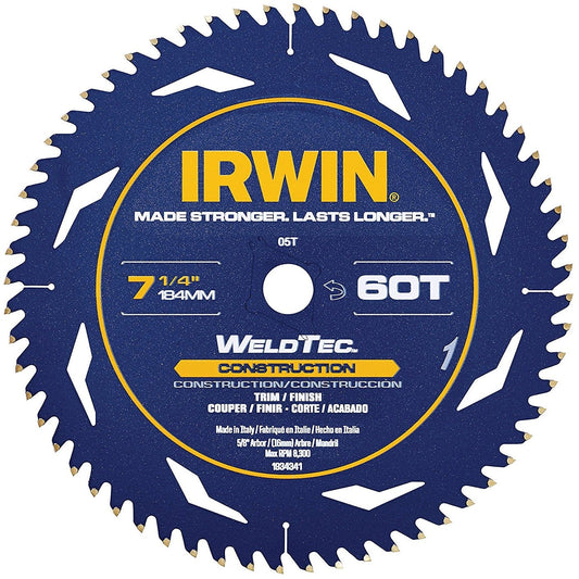 Irwin 1934342 WeldTec Corded Circular Trim/Finish Saw Blade, 7-1/4"