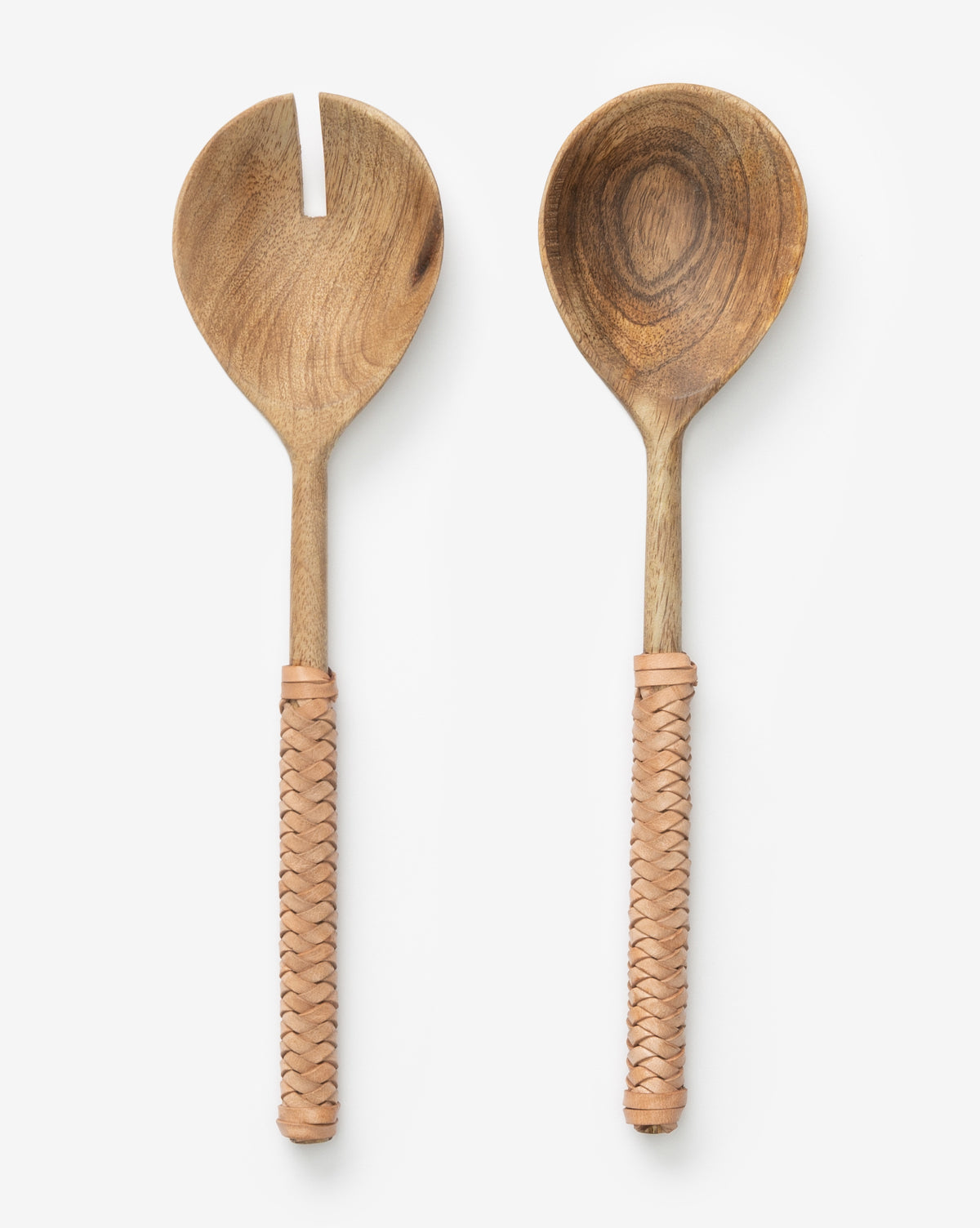 Leather Woven Handle Salad Servers