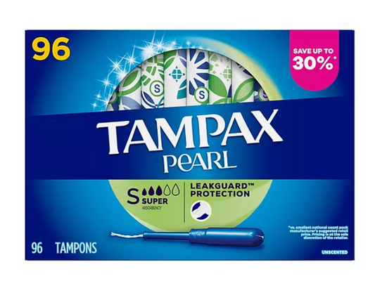 Tampax Pearl Super Tampons, Unscented (96 ct.)