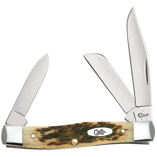 Case 00079 Peach Seed Jig Amber Bone CS Medium Stockman Knife
