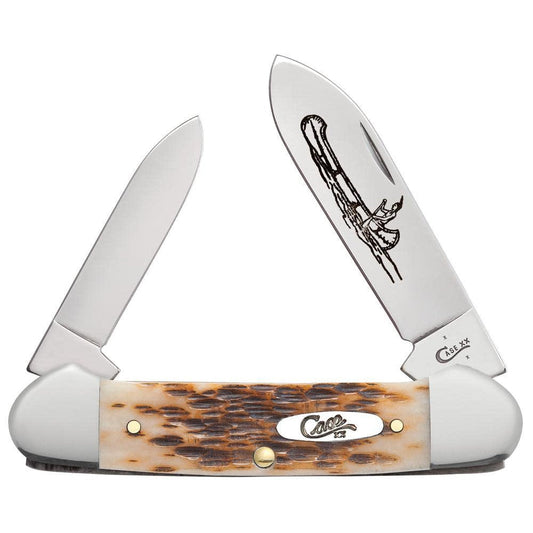 Case 00263 Amber Bone Peach Seed Jig CS Canoe Knife