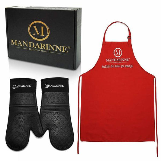 Mandarinne Silicone Oven Mitts and Apron Set