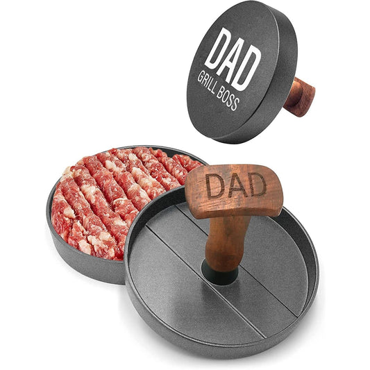 Non-Stick Aluminum Hamburger Press Patty Maker BBQ Burger Mold “Dad Grill Boss”